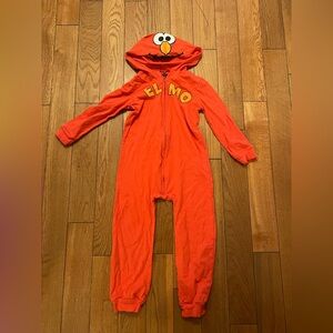 Sesame Street Boys’ Elmo Zip Up Long Sleeve Hooded Romper, Jumpsuit